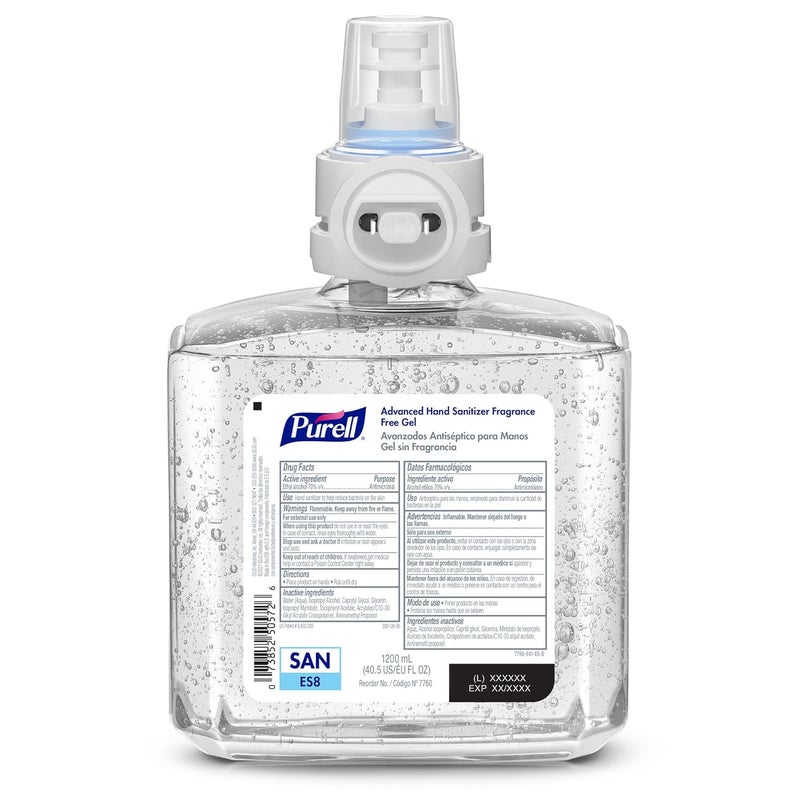Purell جل مطهر يدين متقدم خالي من العطر، 1200 مل إعادة تعبئة لجهاز توزيع مطهر اليدين الأوتوماتيكي ES8 (عبوة من 2) - 7760-02 - Image 2